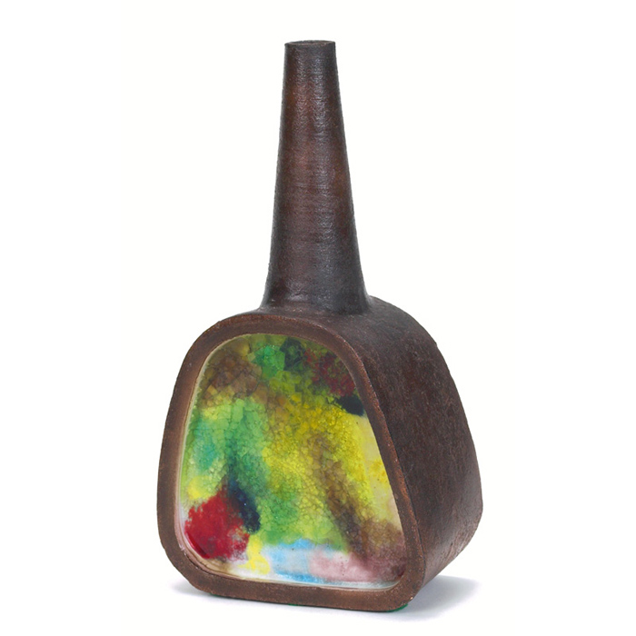 Appraisal: Raymor vase ceramic bottle form with colorful glass face marked