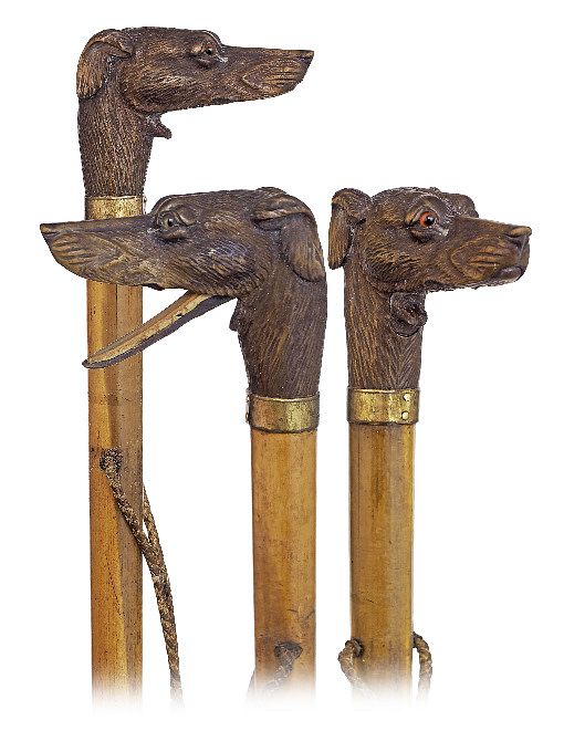 Appraisal: Automated Dog Head Cane Ca -Fruitwood handle naturalistically carved in