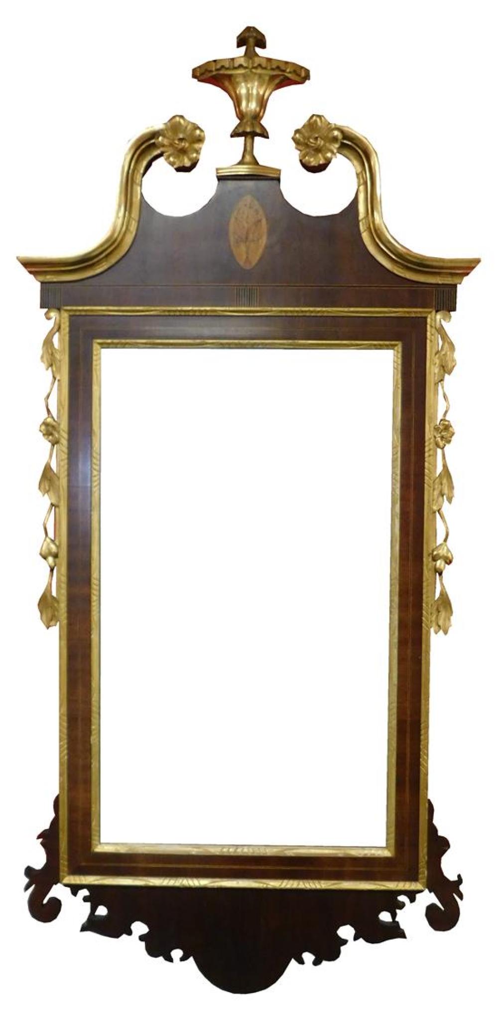 Appraisal: Chippendale style wall mirror gilt urn finial mahogany with gilt