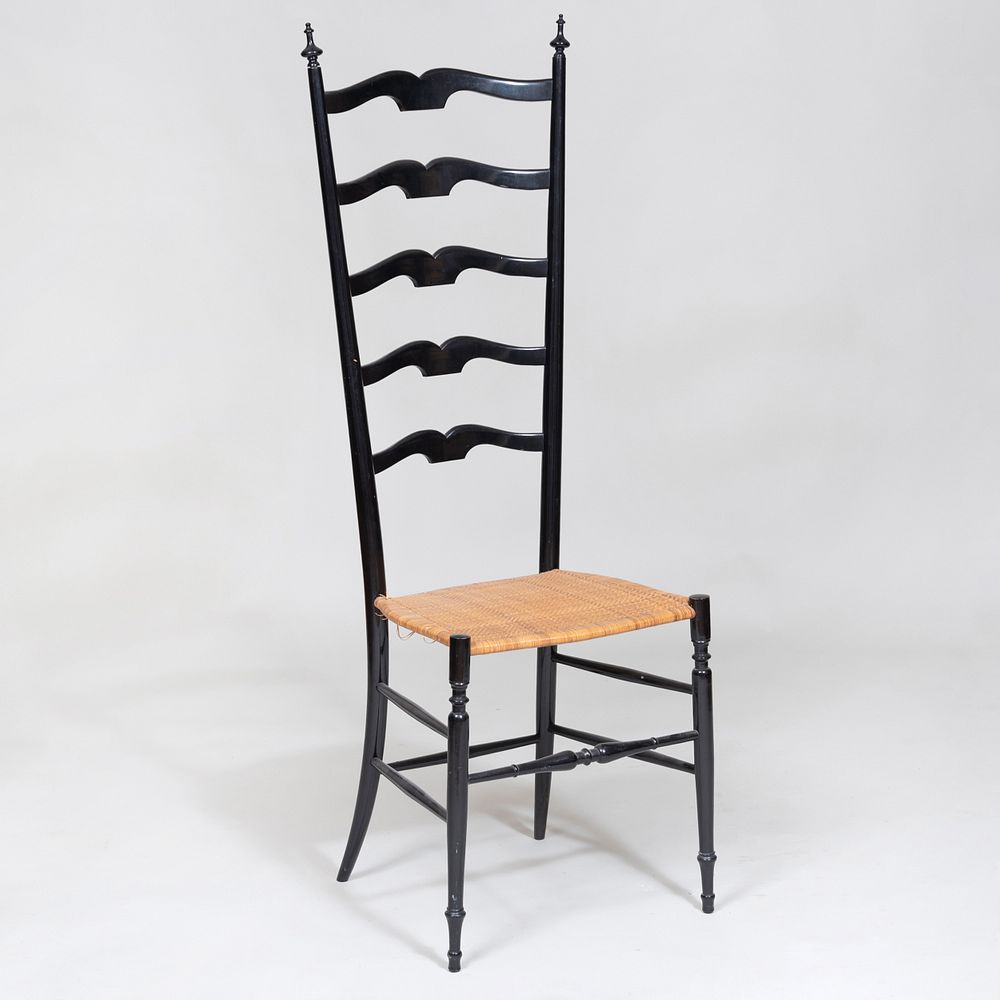 Appraisal: Gio Ponti for Chiavari Ebonized and Caned Tall Back Side