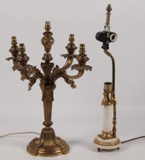 Appraisal: MARBLE CANDLESTICK AND BRONZE LIGHT CANDELABRA PIECE MISCELLANEOUS LOT CONSISTING