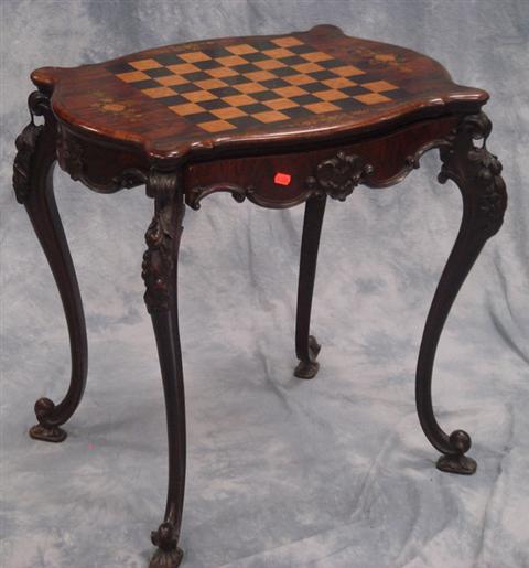 Appraisal: Carved rosewood Rococo game table with floral and checker board