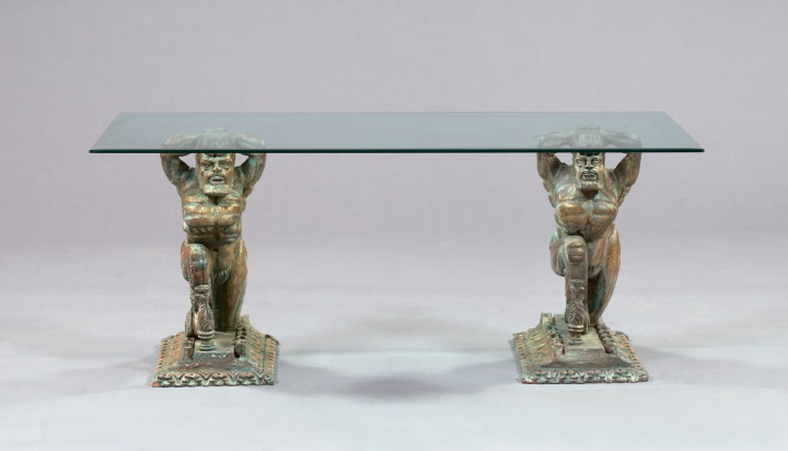 Appraisal: Interesting Carved and Parcel-Gilt Wood and Glass-Top Coffee Table composed