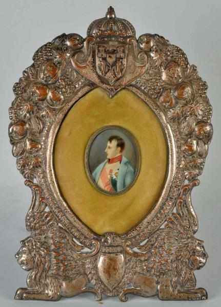 Appraisal: Miniature Portrait of Napoleon on Ivory In larger metal frame