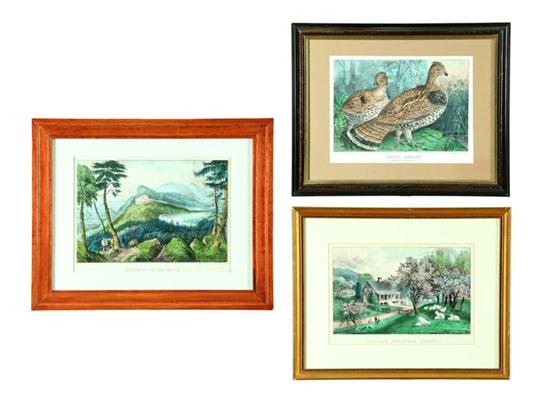 Appraisal: THREE CURRIER IVES PRINTS Handcolored lithographs on paper Small folios