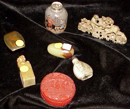 Appraisal: Orientalia including three Chinese snuff bottles two missing spoons two