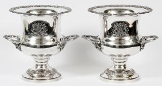 Appraisal: SILVERPLATE WINE COOLERS PAIR SILVERPLATE WINE COOLERS PAIR H W