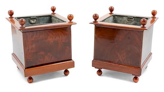 Appraisal: A Pair of Biedermeier Mahogany Cache Pots Height inches A