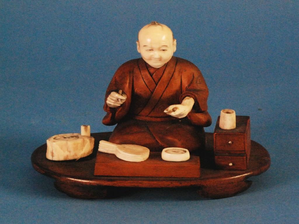 Appraisal: JAPANESE MEIJI PERIOD CARVED WOOD AND IVORY FIGURE of an