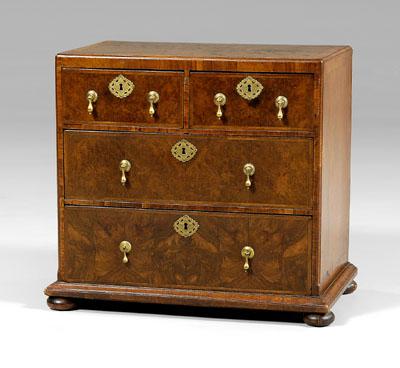 Appraisal: William and Mary style burlwood chest diminutive form with burlwood