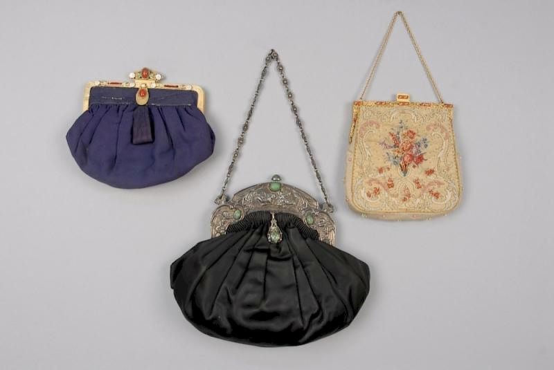 Appraisal: THREE PURSES with FANCY FRAME EARLY - MID th C