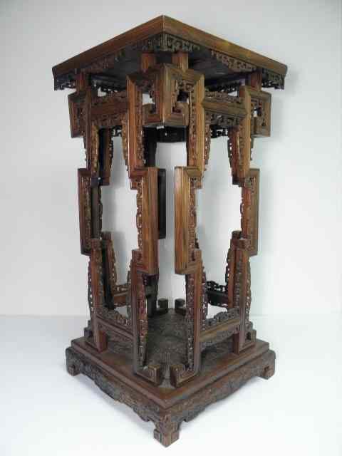 Appraisal: Very fine Chinese carved Rosewood pedestal table Intricately carved geometric