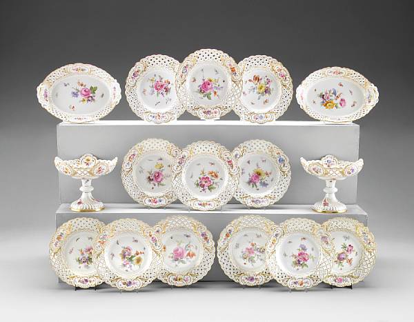 Appraisal: A Meissen porcelain partial dessert service late th century Comprising