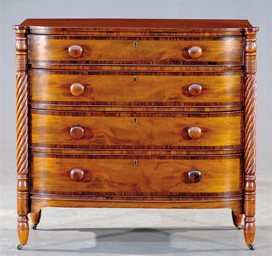 Appraisal: American Empire mahogany bow front chest of drawers circa shaped