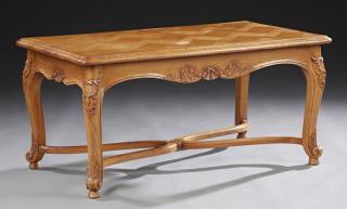 Appraisal: French Carved Oak Louis XV Style Coffee Table t French