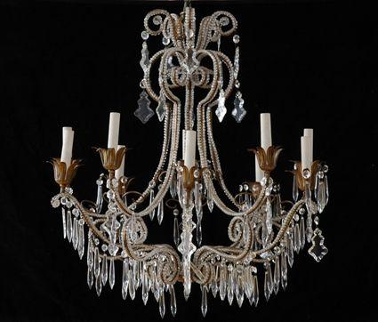 Appraisal: LOUIS XVI-STYLE GLASS-MOUNTED GILT-METAL TEN-LIGHT CHANDELIER The skeletal frame applied