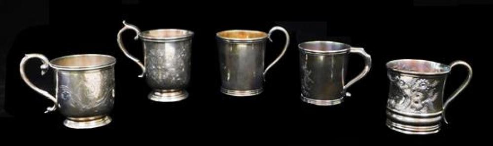 Appraisal: SILVER Five th C Boston coin silver cups including Shreve