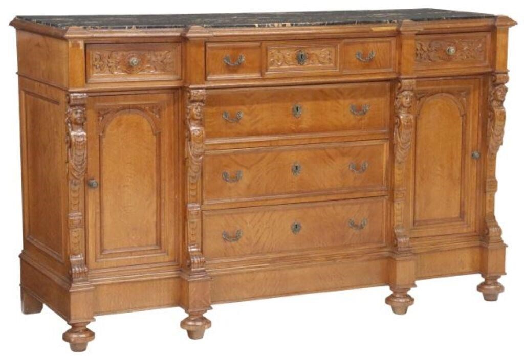 Appraisal: Italian oak breakfront sideboard th c having inset marble top