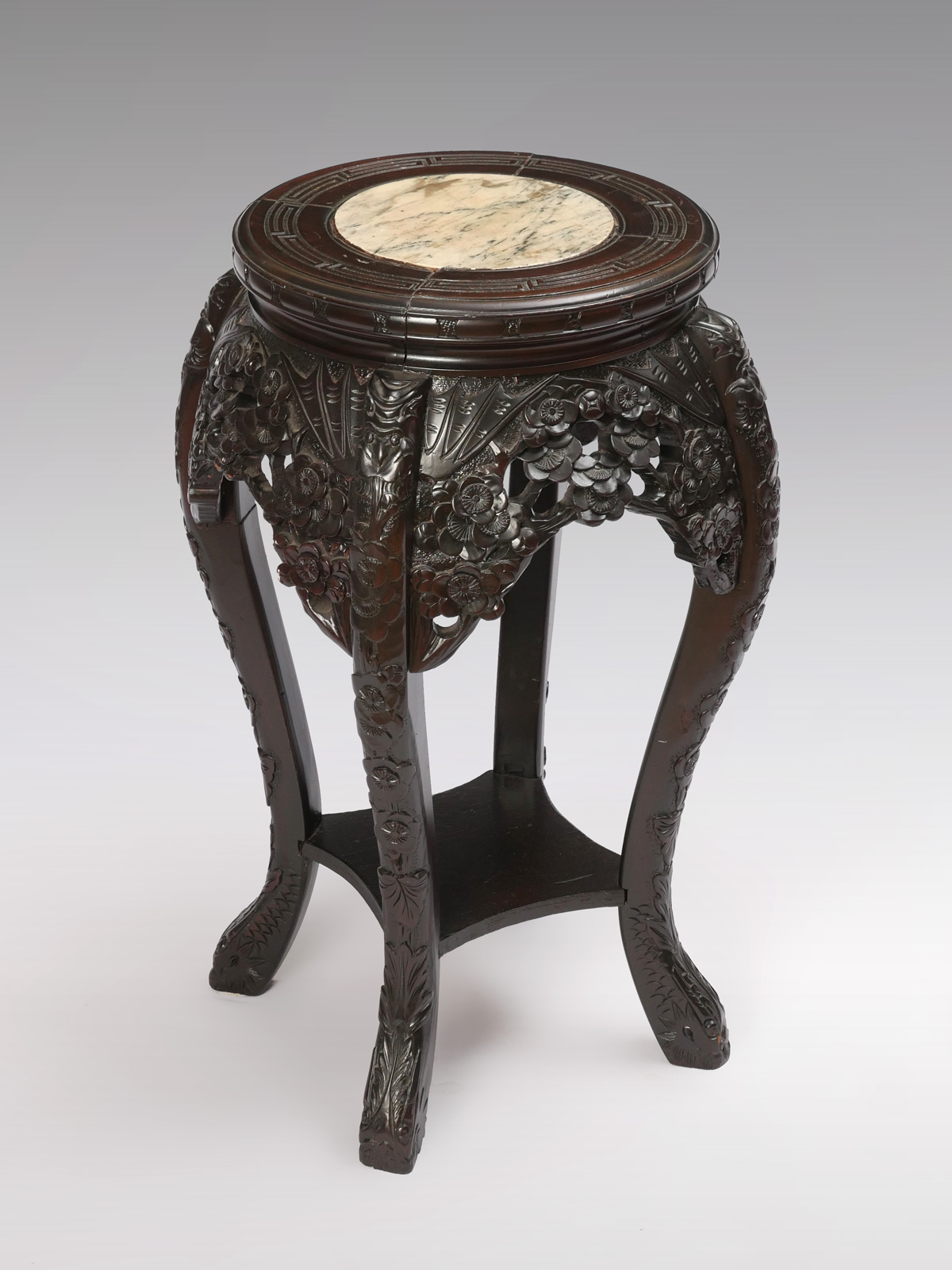 Appraisal: CARVED MARBLE TOP CHINESE PLANT STAND Chinese marble top fern