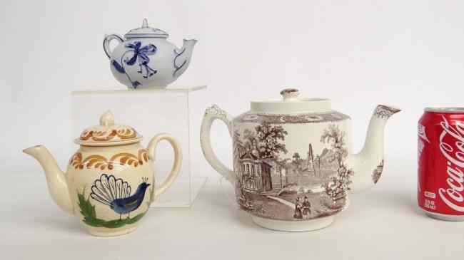 Appraisal: Lot three early teapots including white salt glazed transferware and