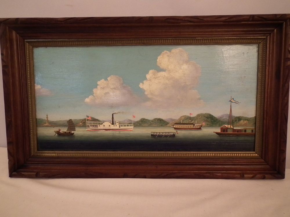 Appraisal: CHINA TRADE MARINE PAINTING China Trade oil painting on wood