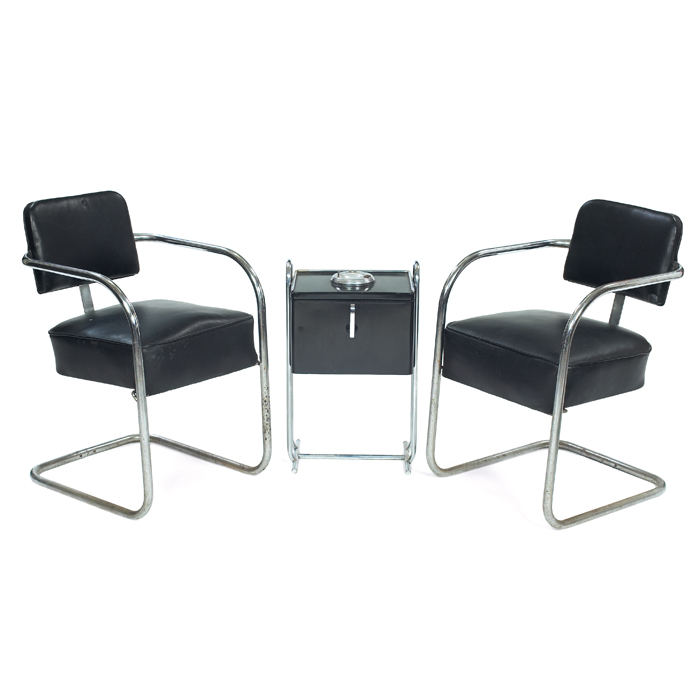 Appraisal: Wolfgang Hoffman chairs pair with smoking stand chairs with replaced