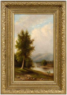 Appraisal: Adelle Pomeroy painting Pennsylvania th century landscape river with figure