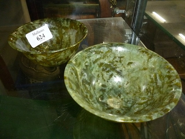 Appraisal: A PAIR OF JADE BOWLS cm diameter