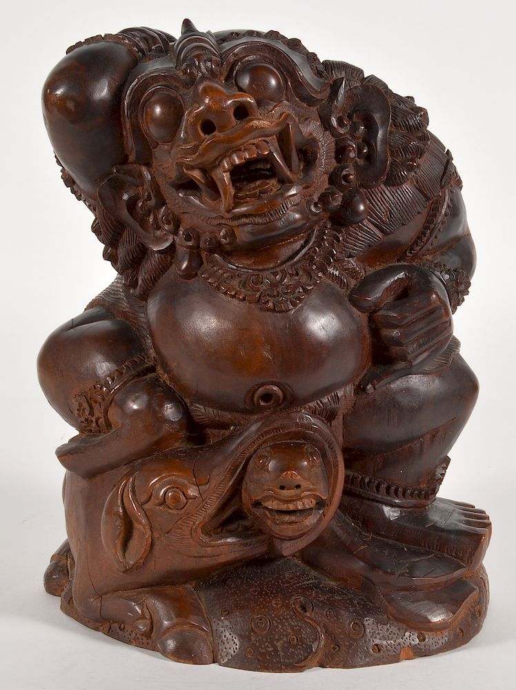 Appraisal: Chinese th C Carved Wood Buddhist Foo Dog Chinese carved