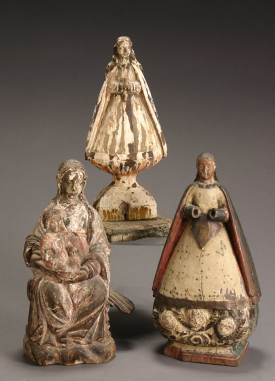 Appraisal: Three Spanish Colonial Painted Wood Figures of The Virgin Mary