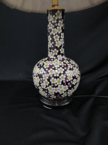 Appraisal: Oriental Porcelain Lamp floral on black background ' body