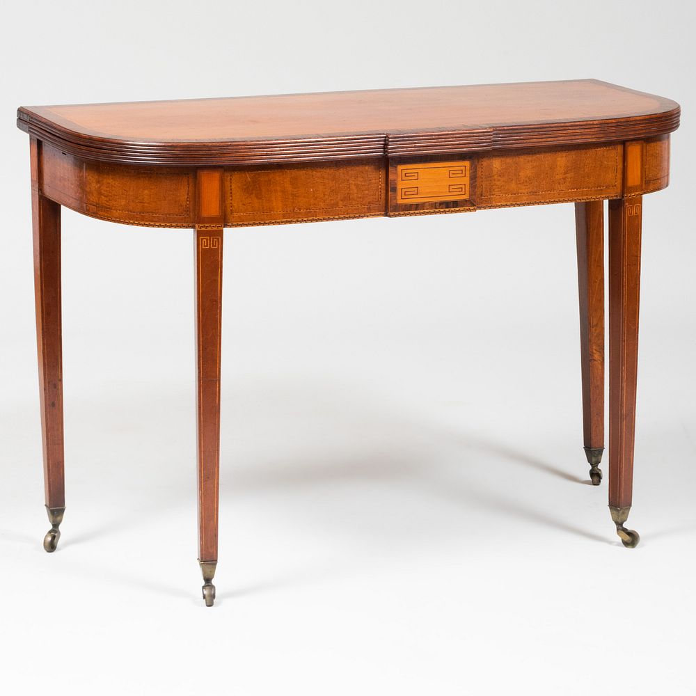 Appraisal: George III Inlaid Mahogany D-Shaped Games Table Opening to a