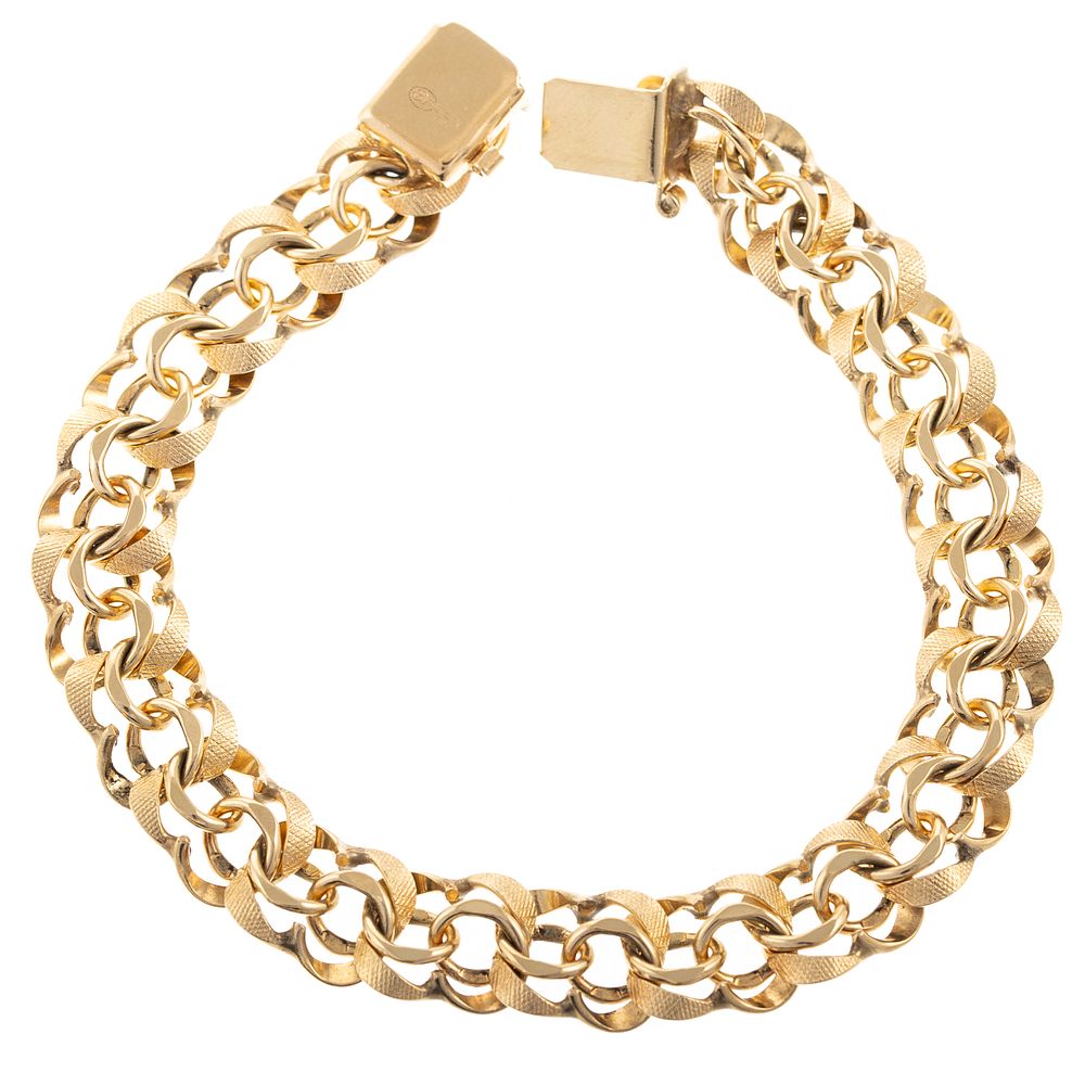 Appraisal: A Textured Double Link Charm Bracelet in K K yellow