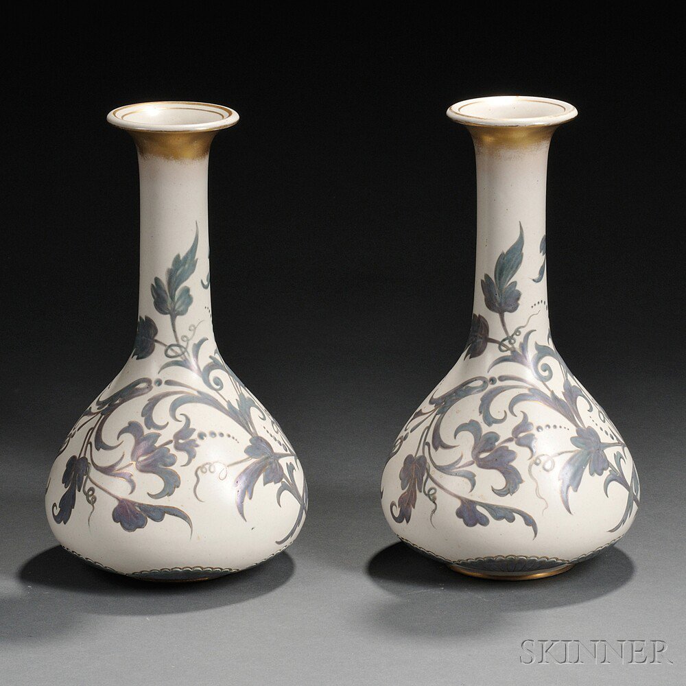 Appraisal: Pair of Doulton Lambeth Carrera Vases England c bottle shape