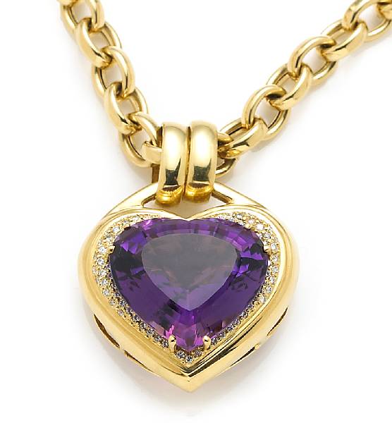 Appraisal: An amethyst diamond and eighteen karat gold pendant and chain