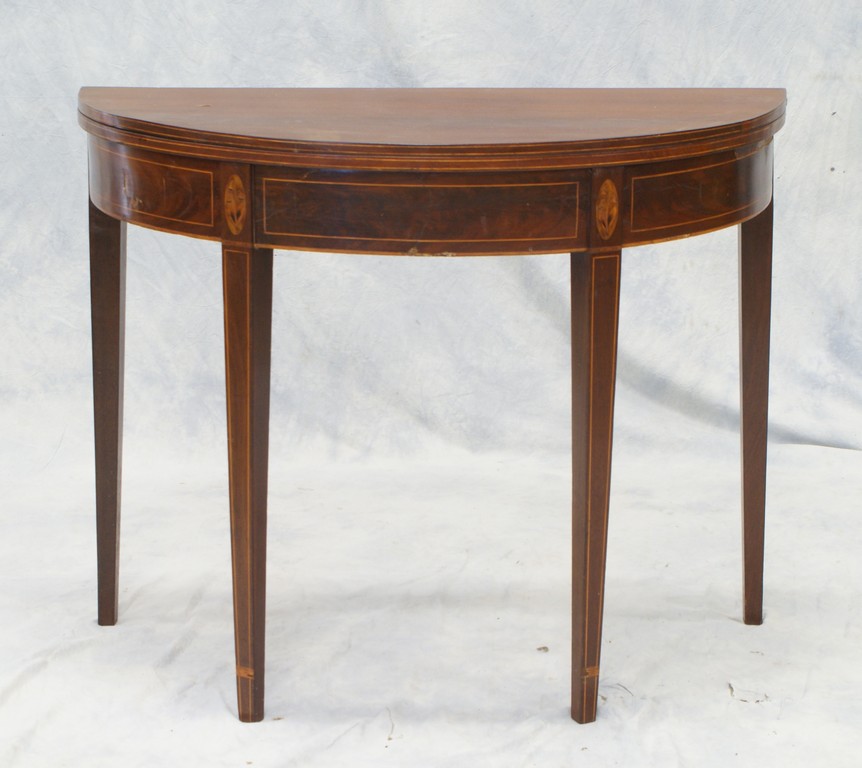 Appraisal: Inlaid Hepplewhite demilune card table - h w - d