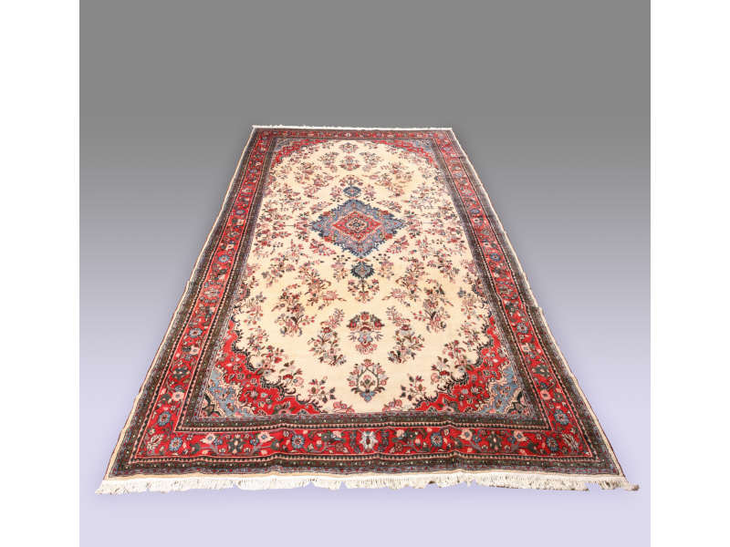 Appraisal: Semi-Antique Hamadan Carpet blue central medallion on cream field with