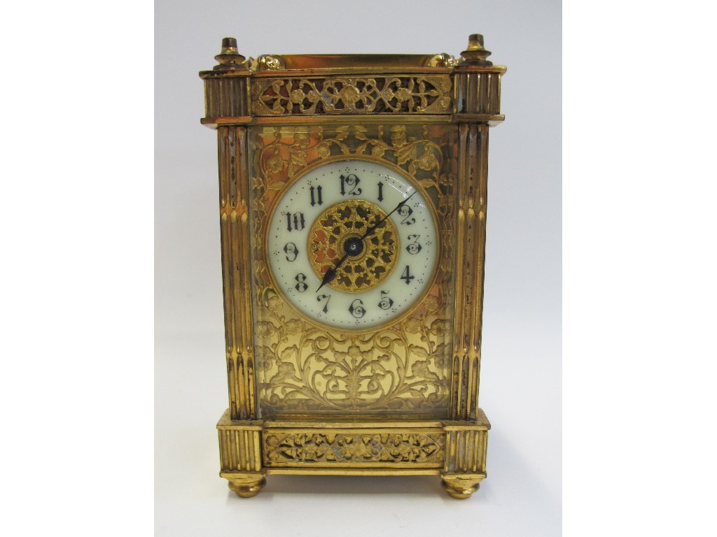 Appraisal: Brass cased carriage clock with pierced foliate decoration