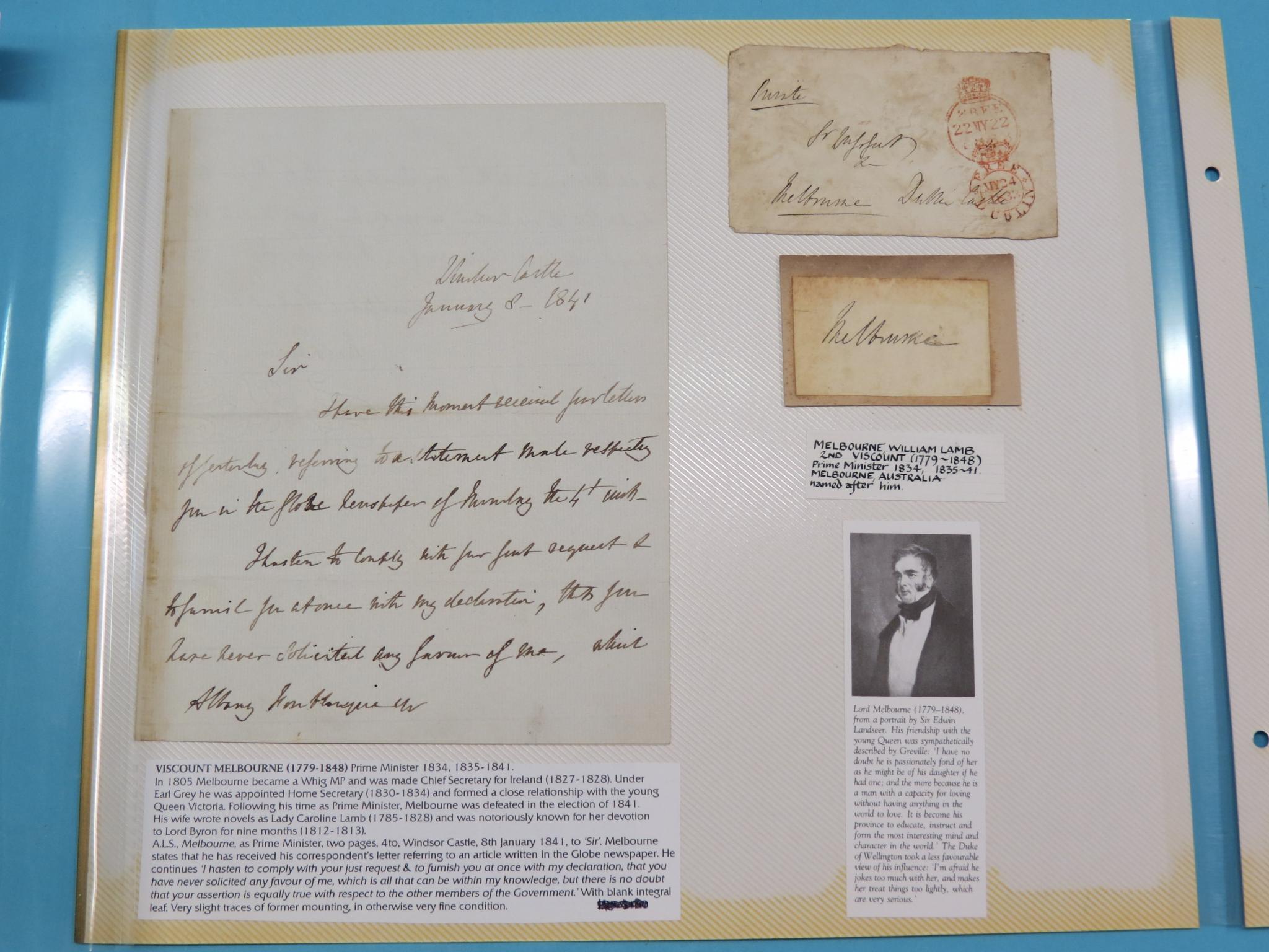 Appraisal: William Lamb - Second Viscount Melbourne - - signed letter