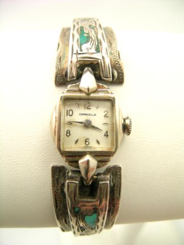 Appraisal: Caravelle lady's watch with Mexican sterling and inlaid turquoise band