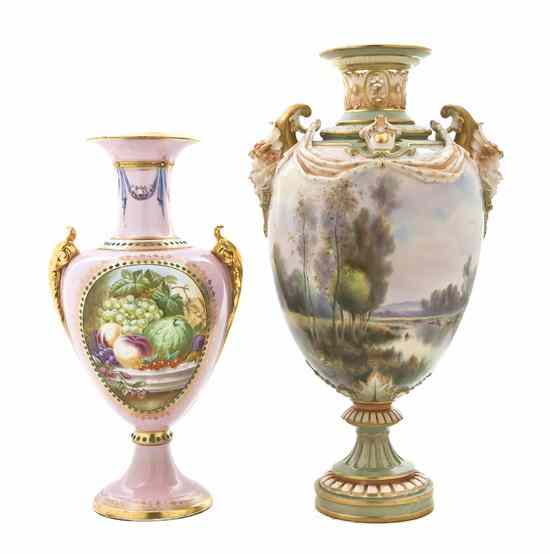 Appraisal: A Royal Worcester Porcelain Urn the baluster form vessel modeled