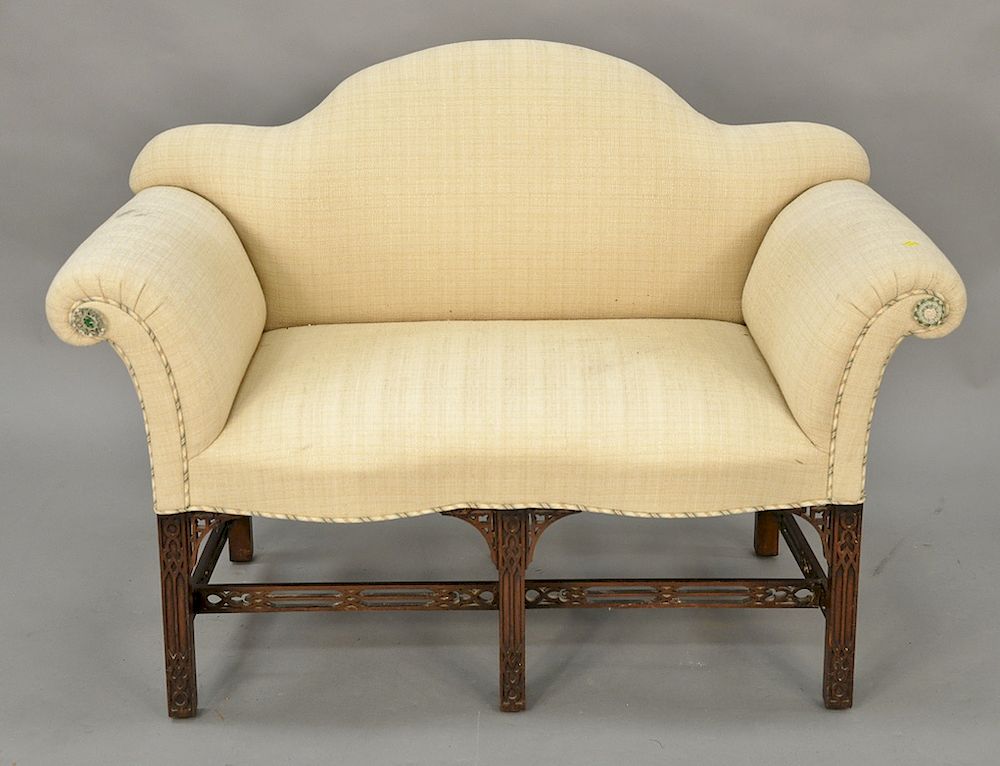 Appraisal: George III style upholstered mahogany settee of serpentine top raised