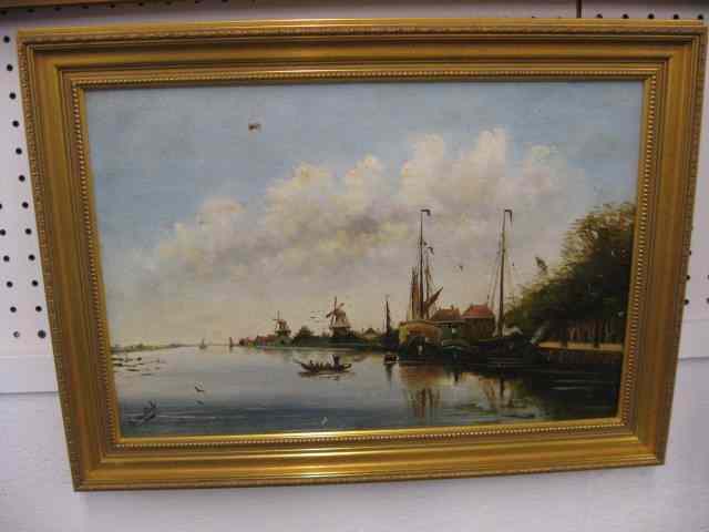 Appraisal: Dutch Oil on Canvas harbor scene signed image area ''