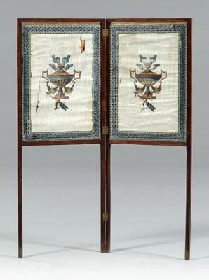 Appraisal: Georgian mahogany fire screen hinged two-fold screen mahogany throughout decorated