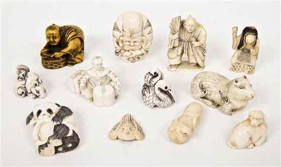 Appraisal: A Collection of Twelve Ivory Netsukes comprising five figural forms