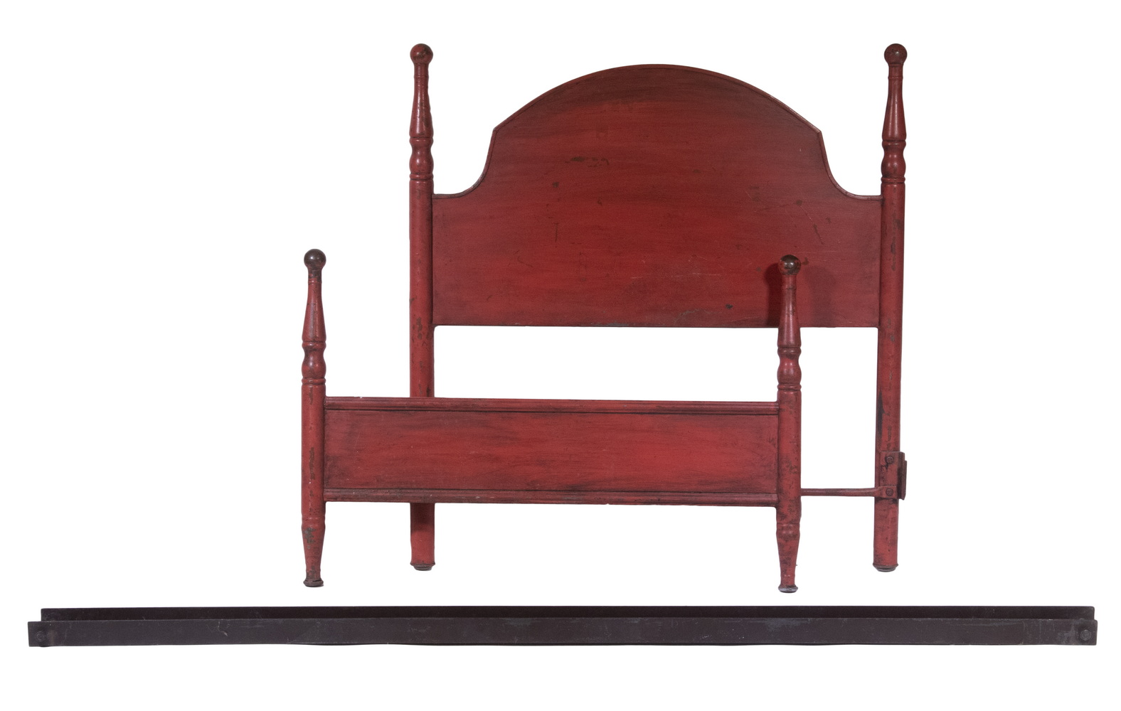 Appraisal: IRON CHILD'S BED Red Painted Iron Headboard and Footboard for