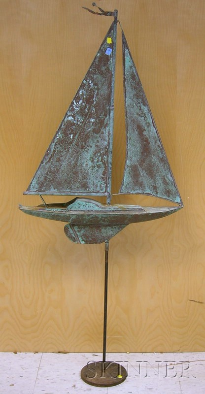 Appraisal: Patinated Copper Sailboat Weather Vane with stand figure ht lg