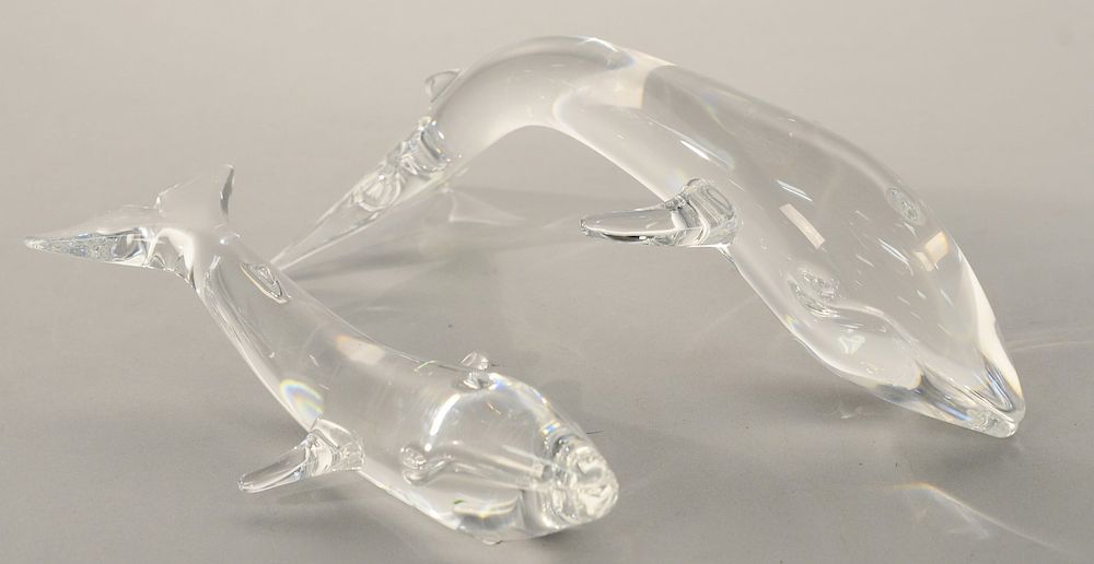 Appraisal: Pair of Steuben blue whales crystal sculpture of mother and