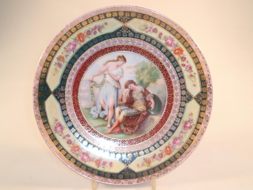 Appraisal: A Vienna cabinet plate polychrome printed with a scene after