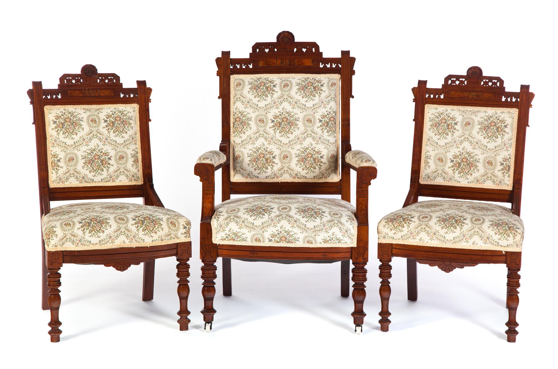 Appraisal: THREE-PIECE VICTORIAN PARLOR SET American th quarter- th century walnut